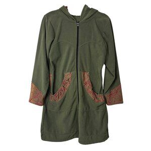 Jayli L Long Fleece Full Zip Jacket Hoodie Hooded Sweater Boho Hippie Artsy Funk